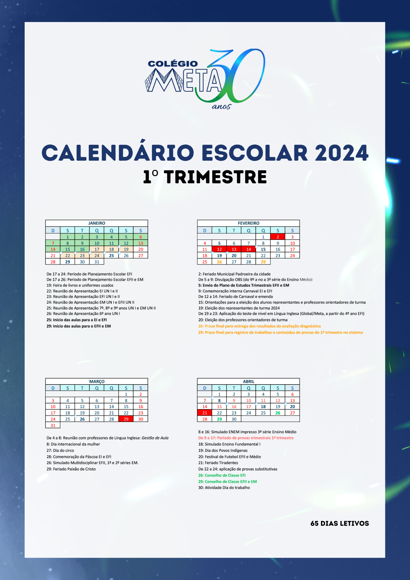 Calendário Escolar 2024 - 1º Trimestre