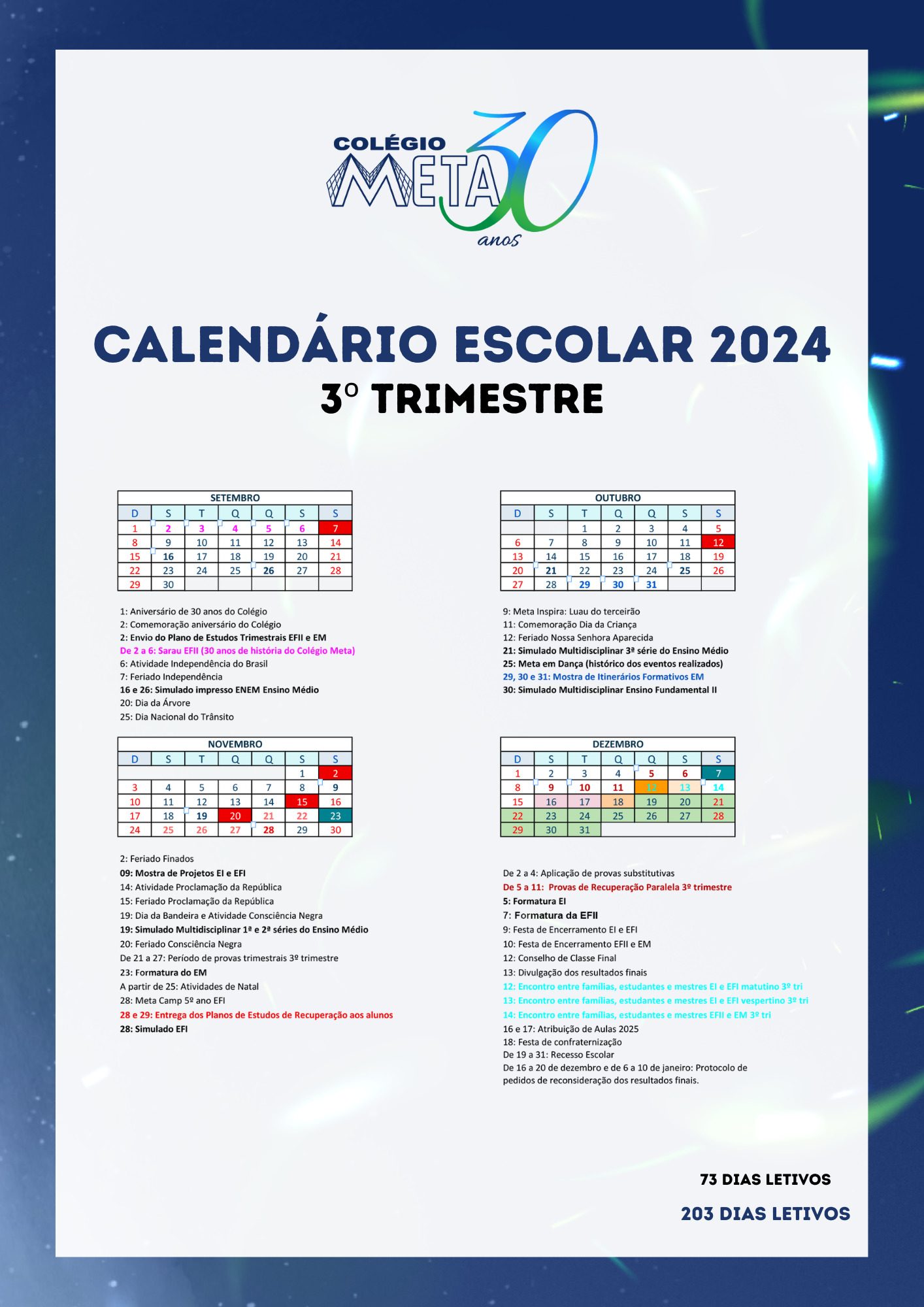 Calendário Escolar 2024 - 3º Trimestre